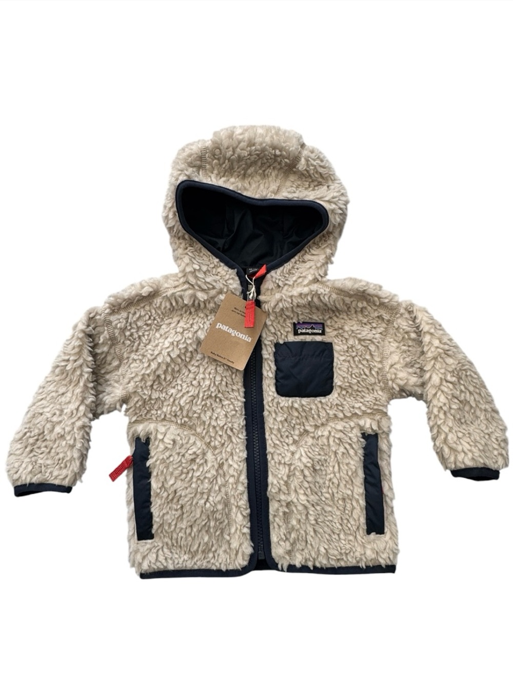 Patagonia Baby Retro-X Fleece Hoody Hi Pile Natural Navy Size 12-18 Mo